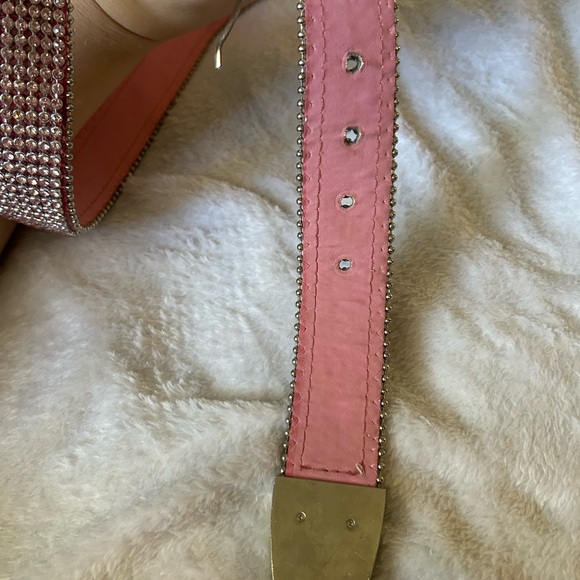 Western Style S/M Pink Rhinestone Embellished Belt Cowgirl Rodeo Leather - Picture 3 of 14